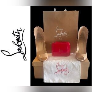 Christian Louboutin Pijiona flared collar heels and cosmetic case